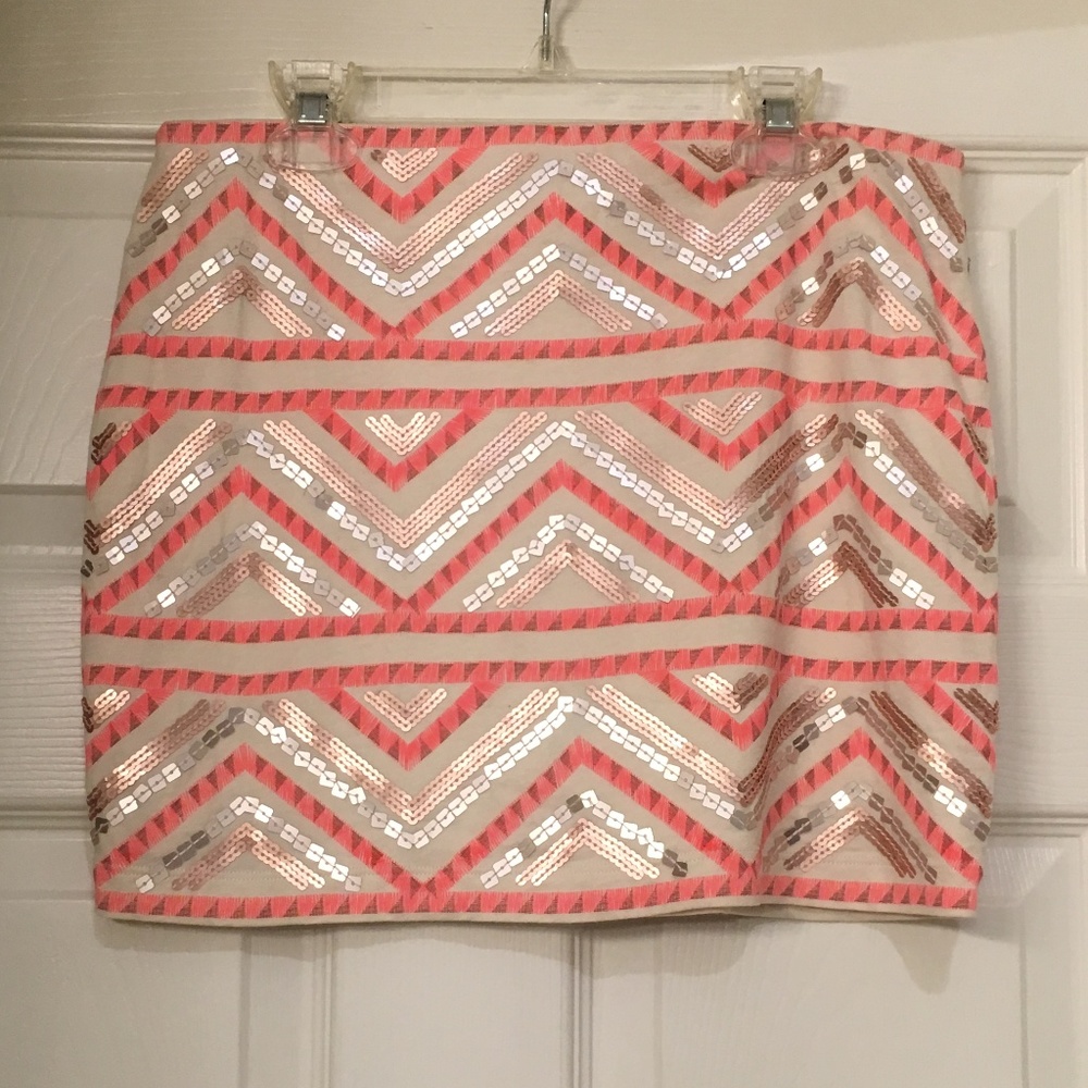 Pink Sequin Tribal Print Mini-Skirt